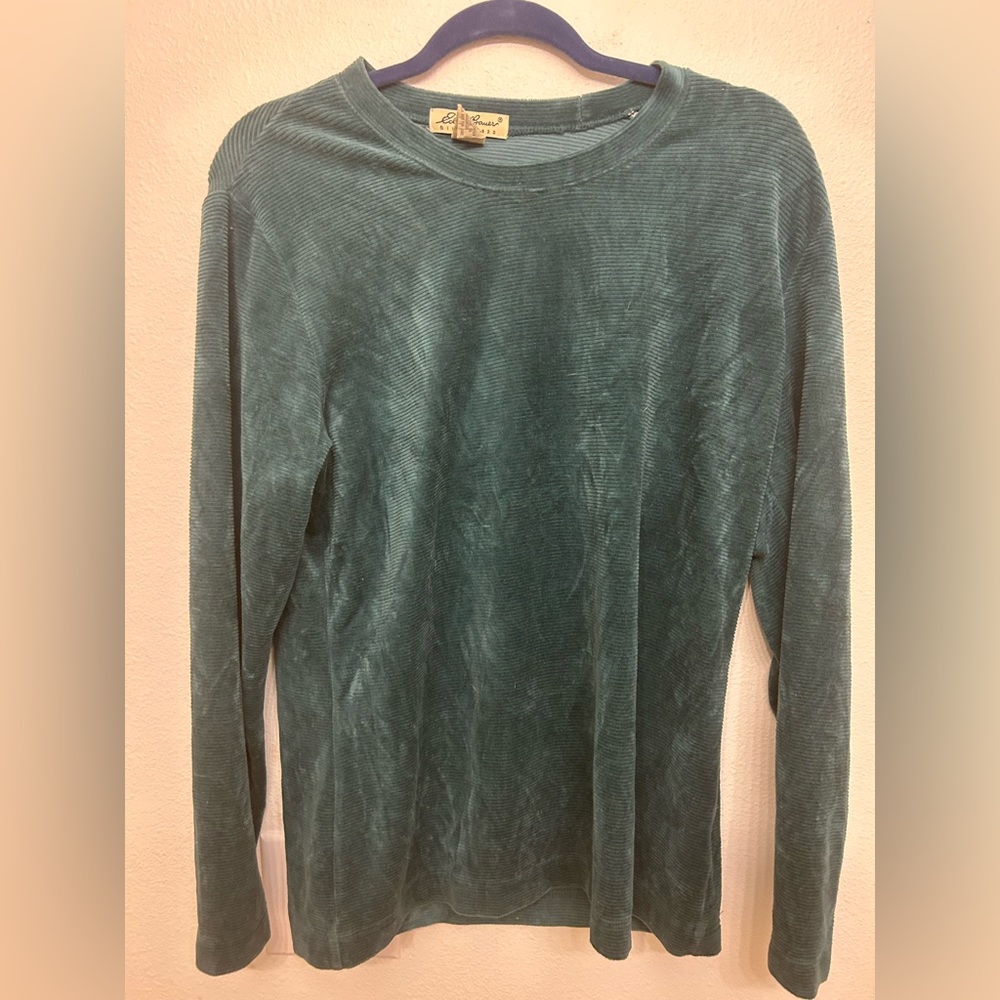 eddie bauer green velvet long sleeve shirt